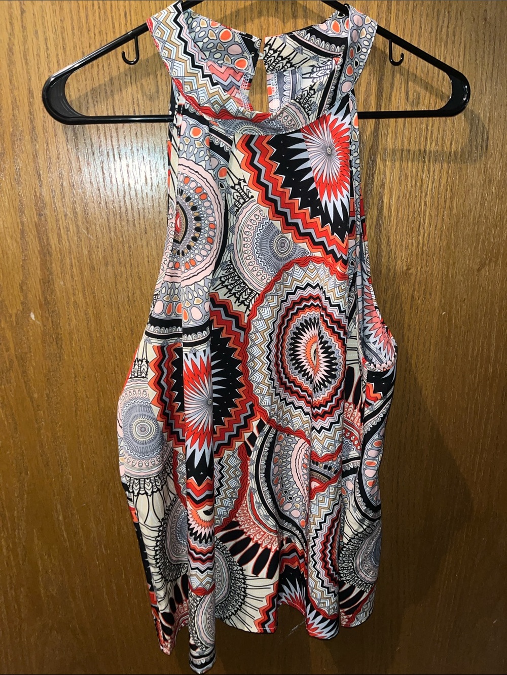 SHEIN Coral Black White Geometric Halter Top